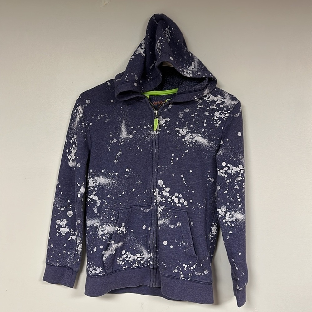 🔷CAT & JACK: BOY OR GIRL blue w/Paint splotches  zip-up hooded jacket, M 8/10🔷